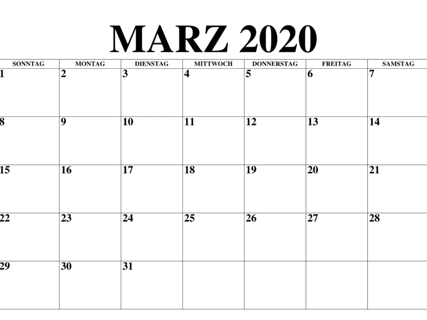 Kalender März 2020 Tabelle