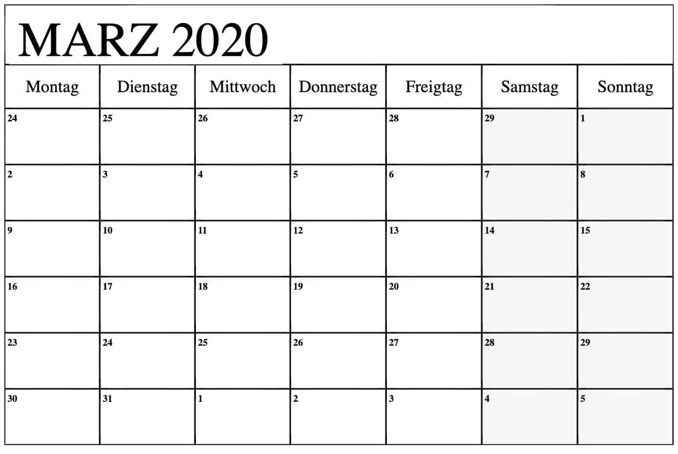 Kalender März 2020 Zum Ausdrucken Anpassen