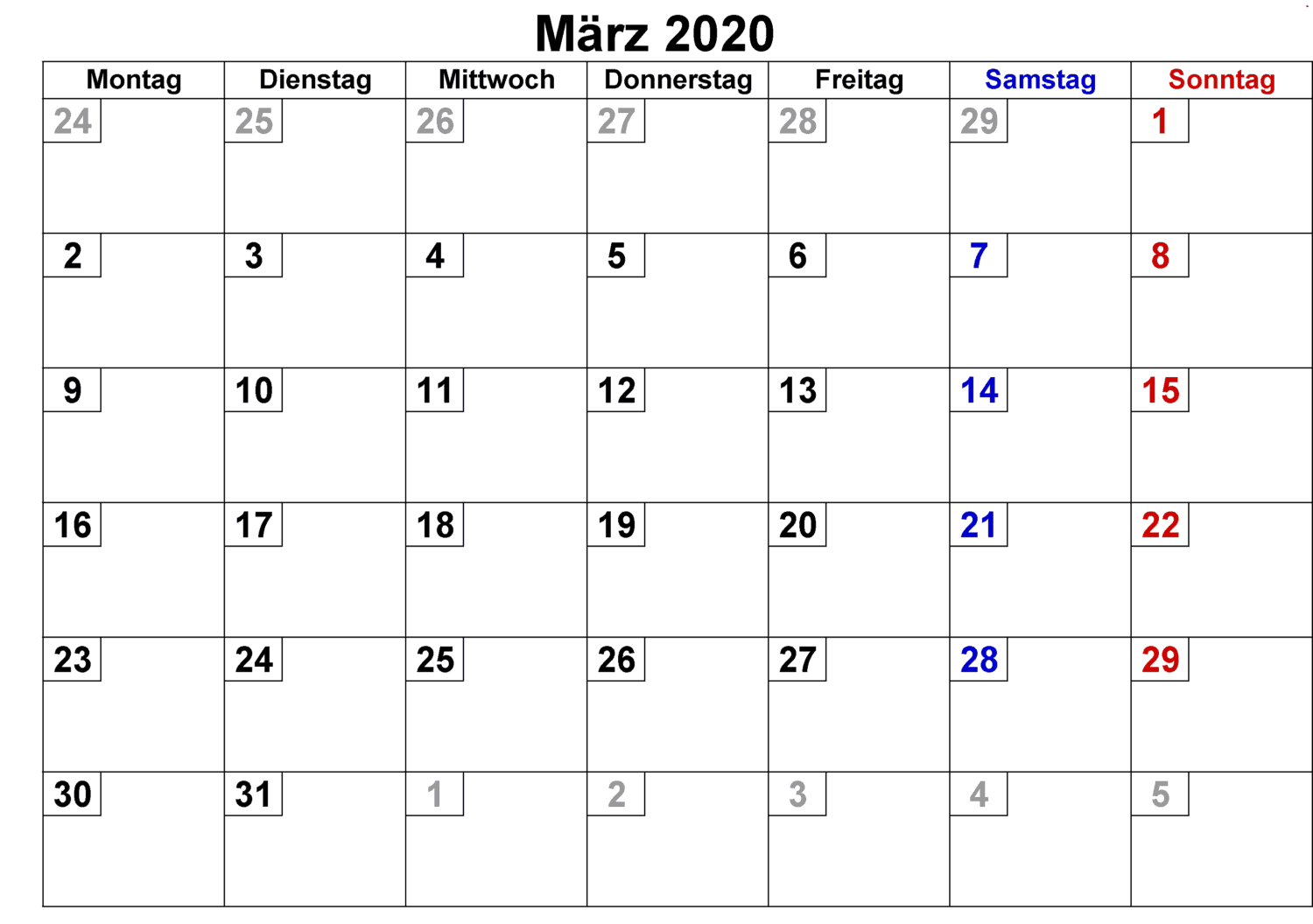 Kalender März 2020 Zum Ausdrucken Bild
