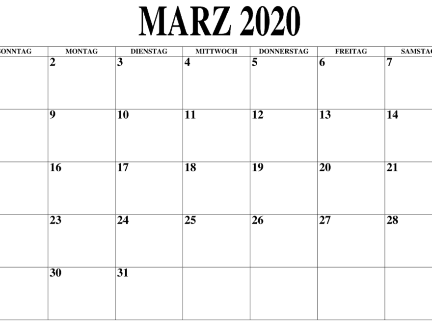 Kalender März 2020 Zum Ausdrucken Notizen