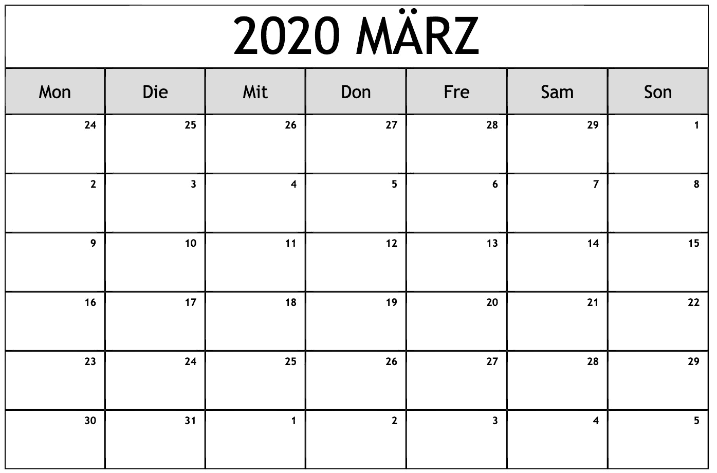 Notizen Kalender März 2020 Zum Ausdrucken