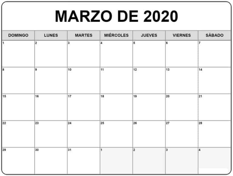 Calendario Marzo 2020: Imprime tu día a día Calendario Marzo 2020: Imprime tu día a día