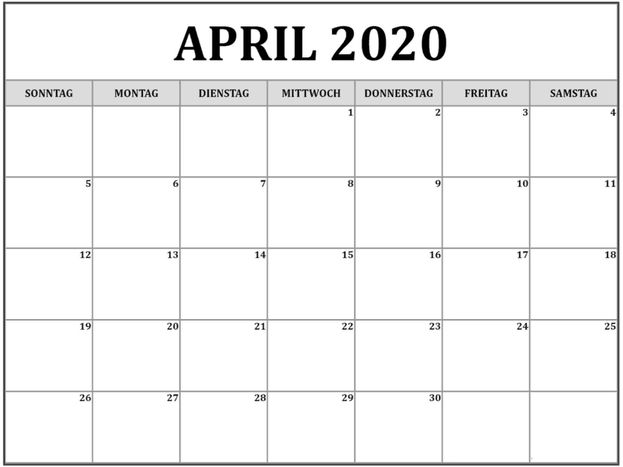 April 2020 kalender PNG