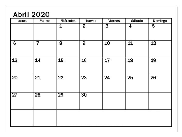 Calendario Abril 2020 Diseño