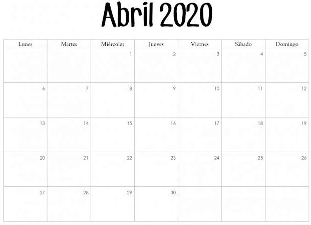 Calendario Abril 2020 Modelo