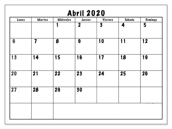 Calendario Abril 2020 Profesional