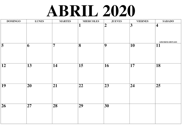 Calendario Abril 2020 Vacaciones