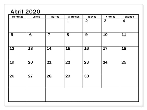 Calendario Abril 2020