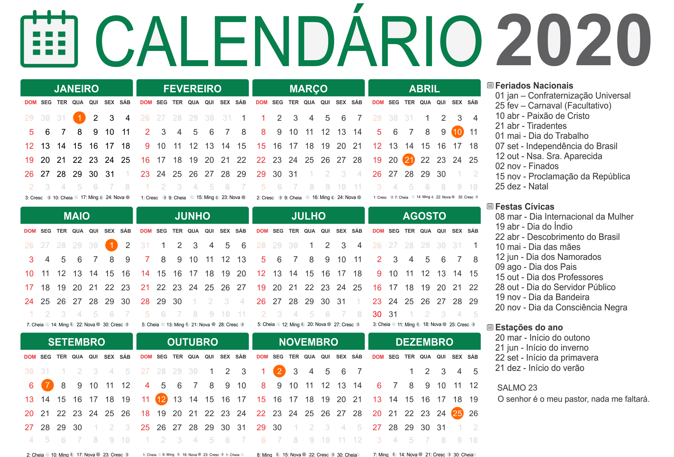 Calendário 2020 Mesa