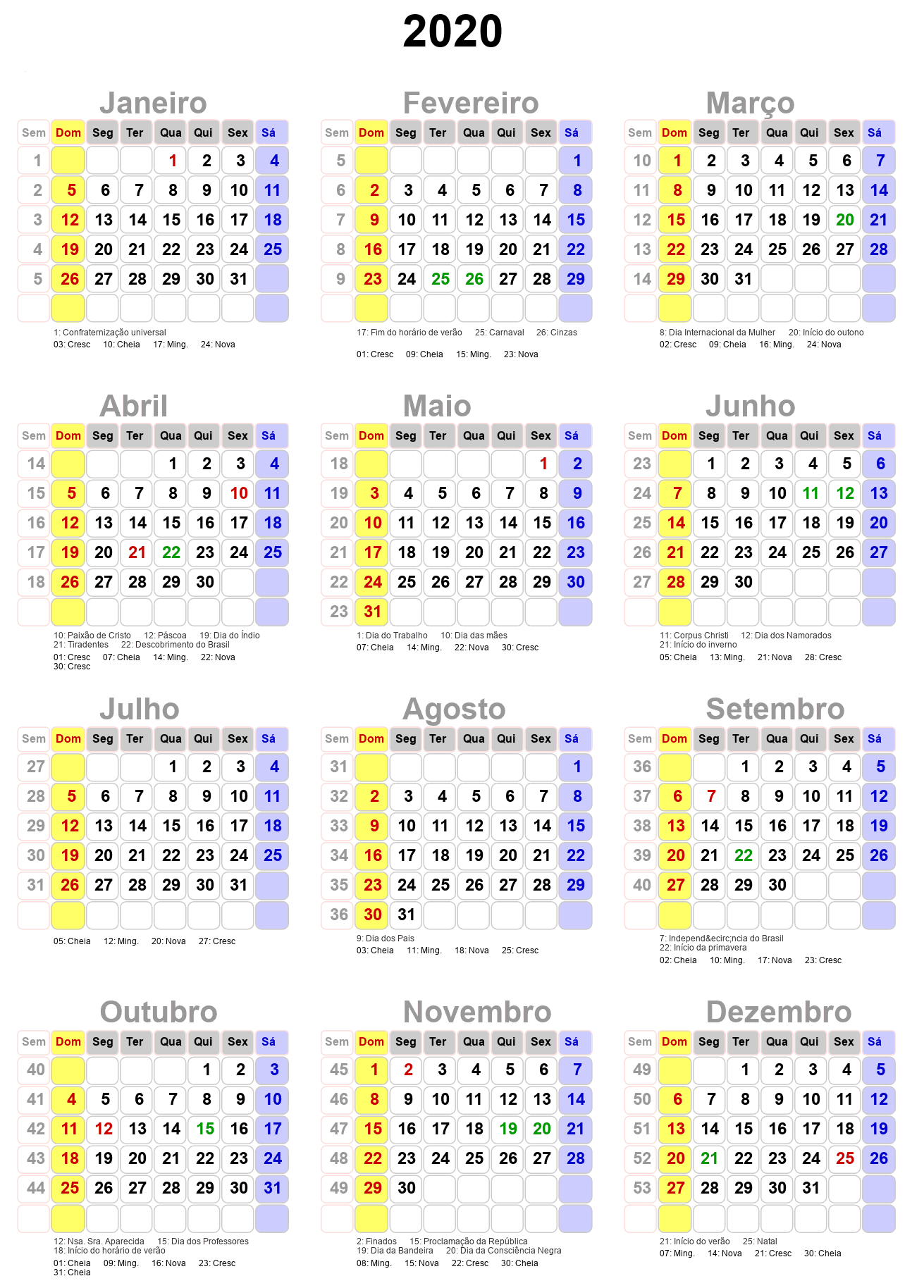 Calendário 2020 Modelo