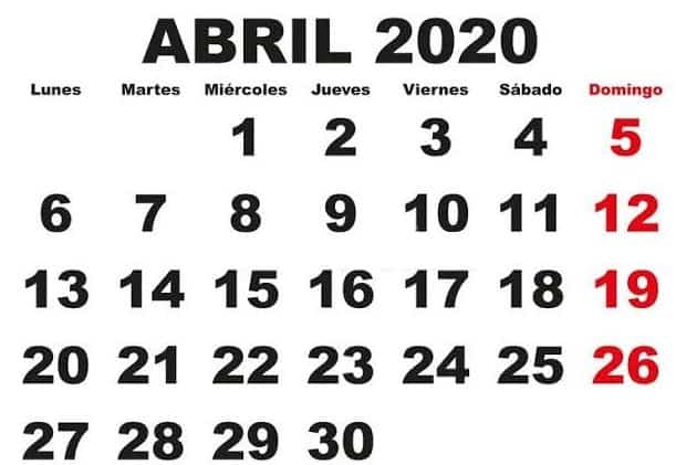 Calendário Abril 2020 Imprimir Com