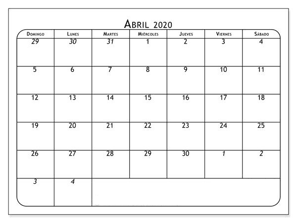 Calendário Abril 2020 Imprimir Título