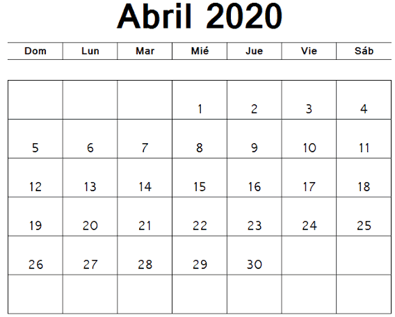Calendário Gratuito Abril 2020 Notas