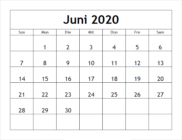 Frei Kalender 2020 Juni