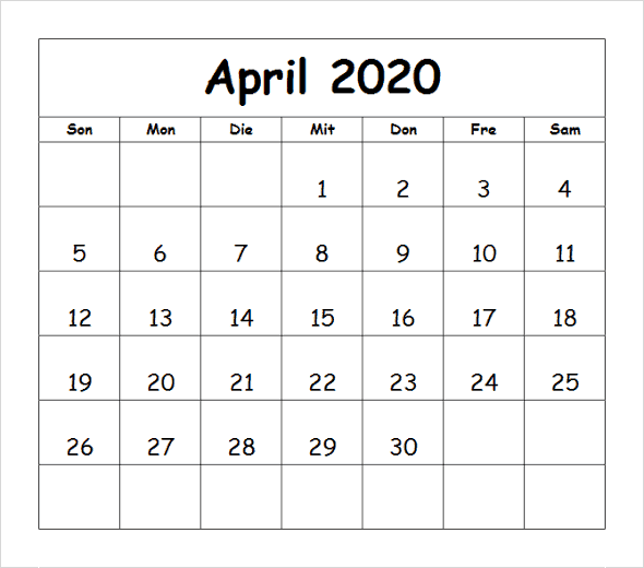 Frei Kalender April 2020 Zum Ausdrucken