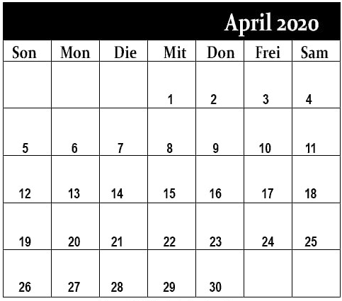 Kalender April 2020 Mit Feiertagen Stile