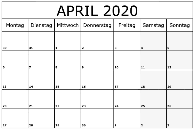 Kalender April 2020 Mit Feiertagen Zeitplan