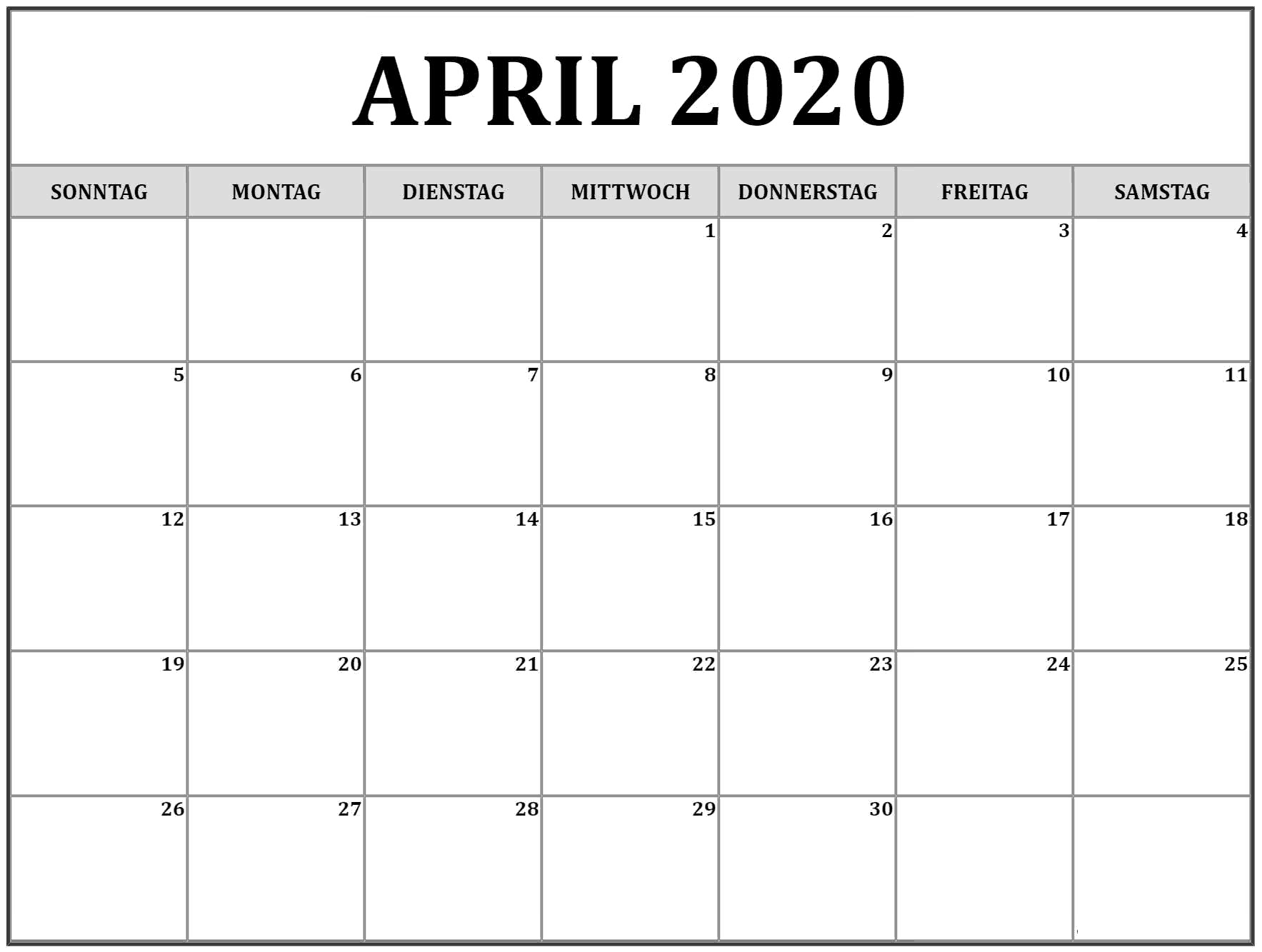 Anpassen Kalender April 2020 Zum Ausdrucken | Nosovia.com