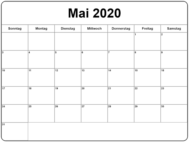 Kalender Mai 2020 Zum Ausdrucken