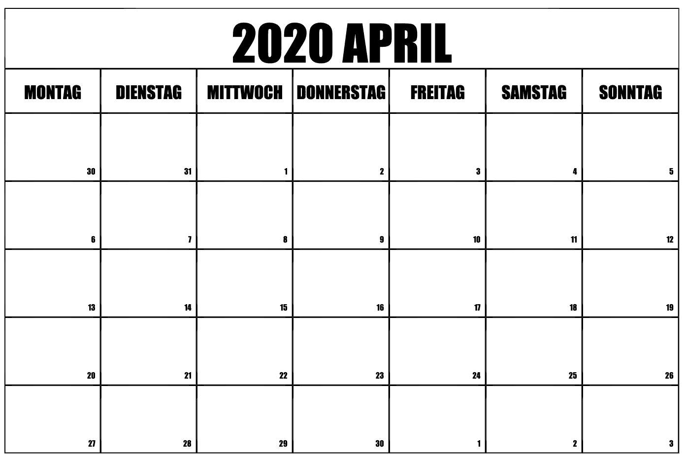 Kostenlos Zum Ausdrucken April 2020 Kalender