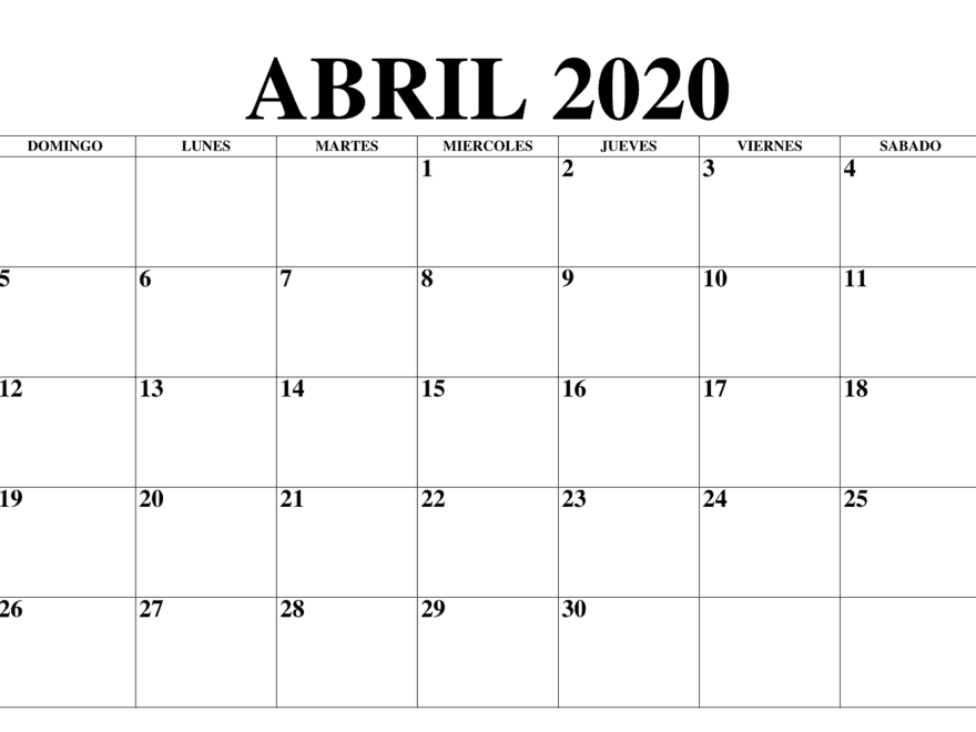 Calendário 2020 Abril
