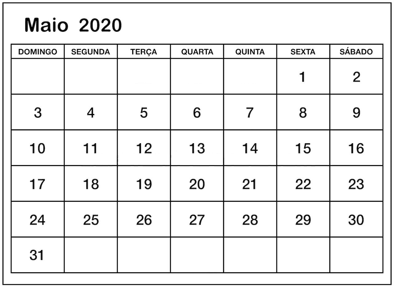 Calendário Maio 2020 Modelo