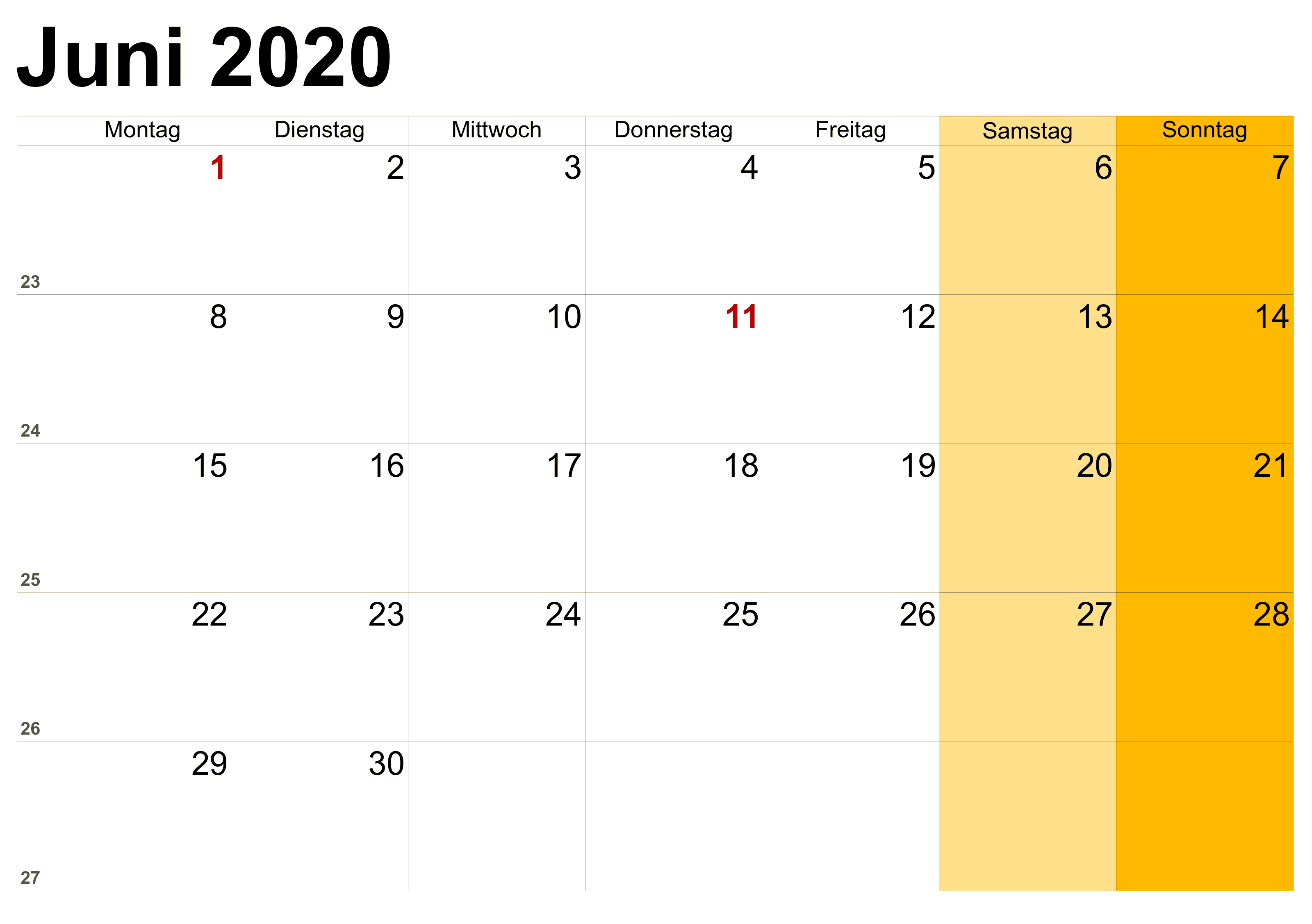 Frei Kalender Juni 2020 Mit Feiertagen