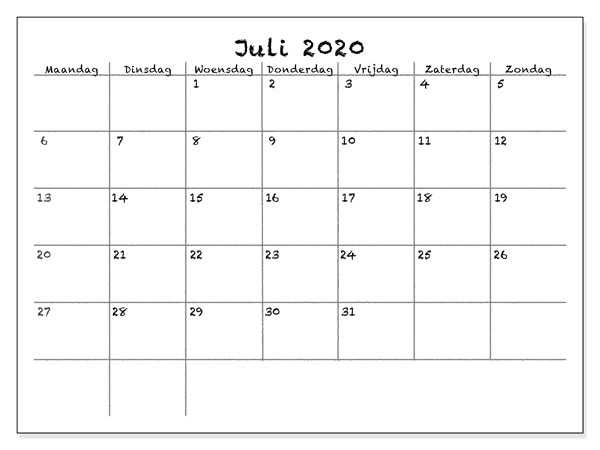 Kalender Juli 2020 Drucken