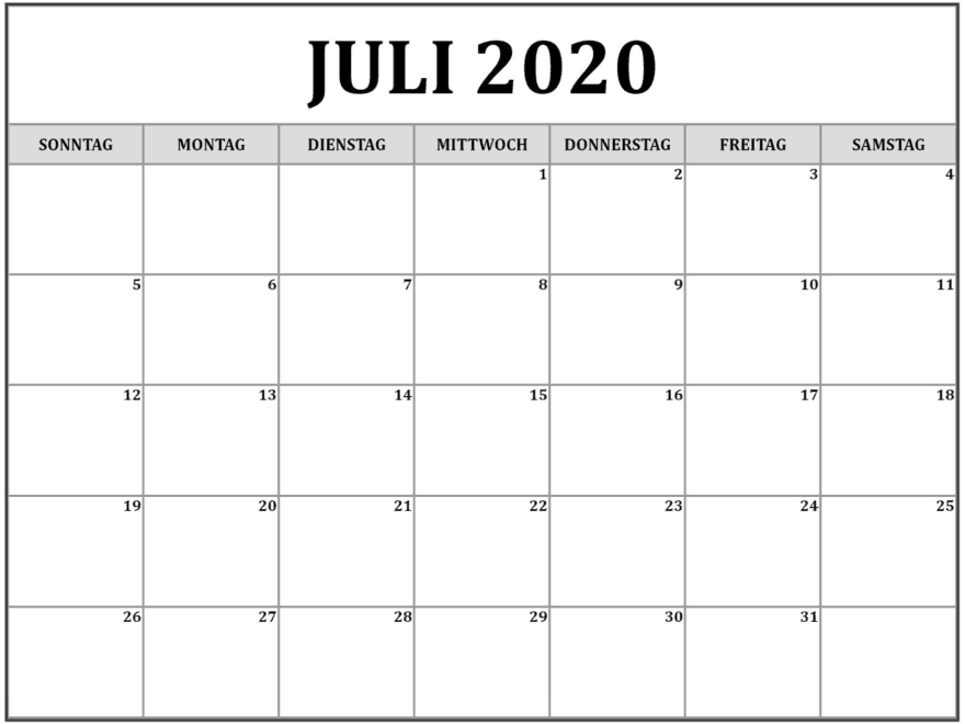 Kalender Juli 2020 Feiertage