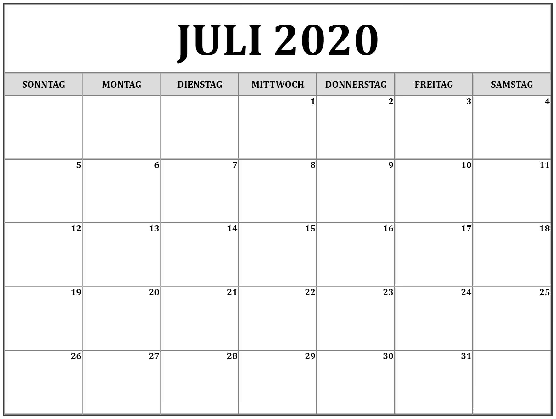 Kalender Juli 2020 Feiertage