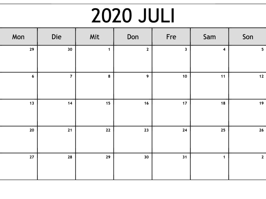 Kalender Juli 2020 Mit Feiertagen Stile