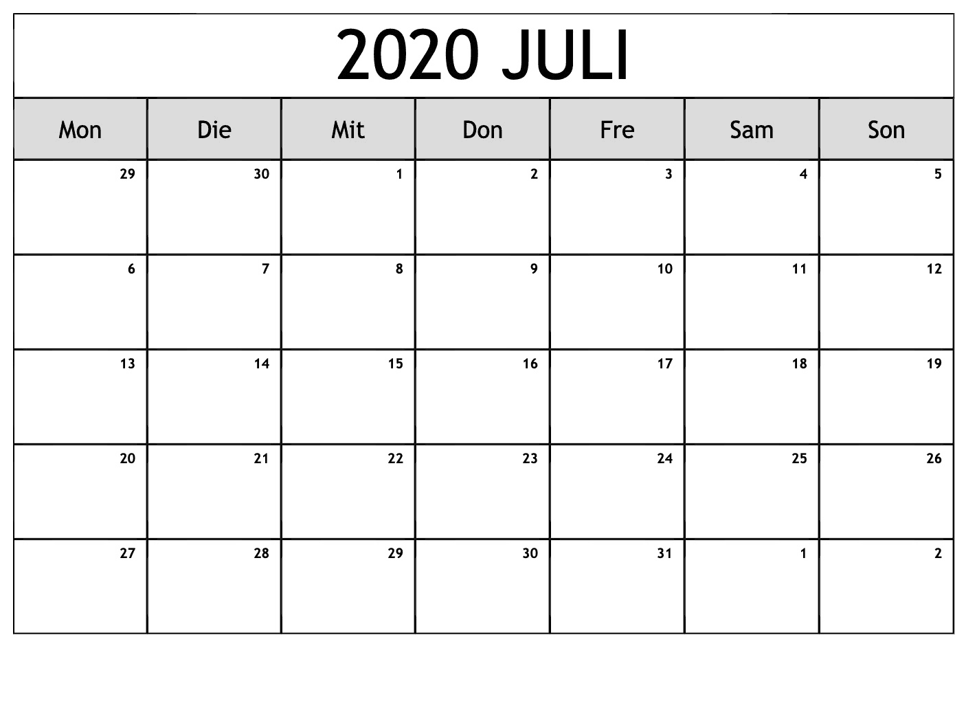 Kalender Juli 2020 Mit Feiertagen Stile