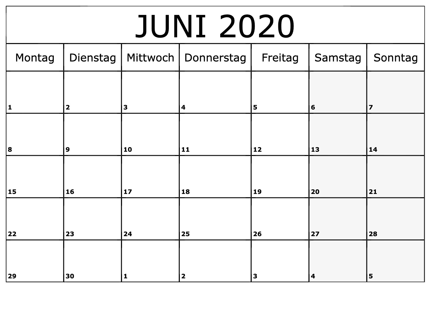 Kalender Juni 2020 Vorlage Mit Feiertagen