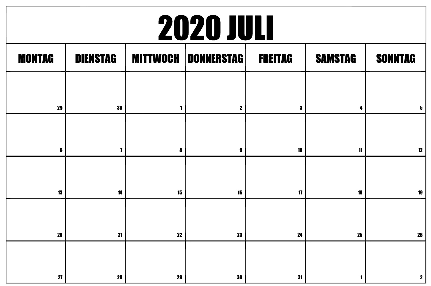 Kostenlos Zum Ausdrucken Juli 2020 Kalender