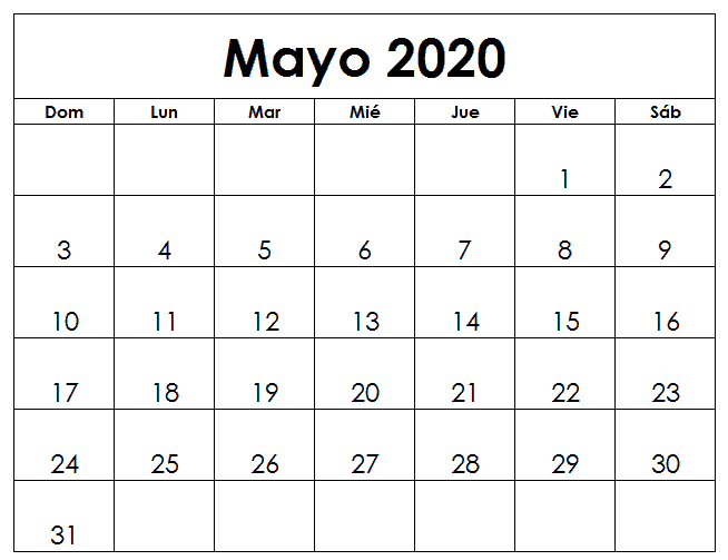 Mayo 2020 Calendario Chile