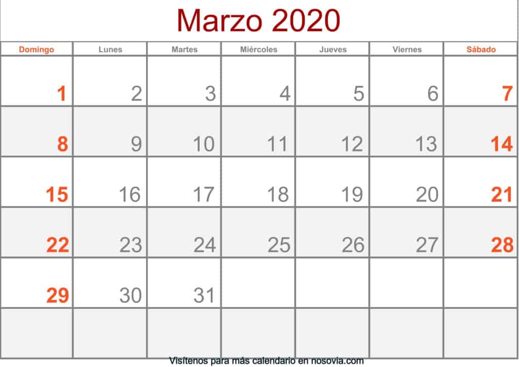 Calendario Marzo 2020: Imprime tu día a día Calendario Marzo 2020: Imprime tu día a día