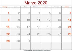 Calendario marzo 2020 Con Festivos Formato
