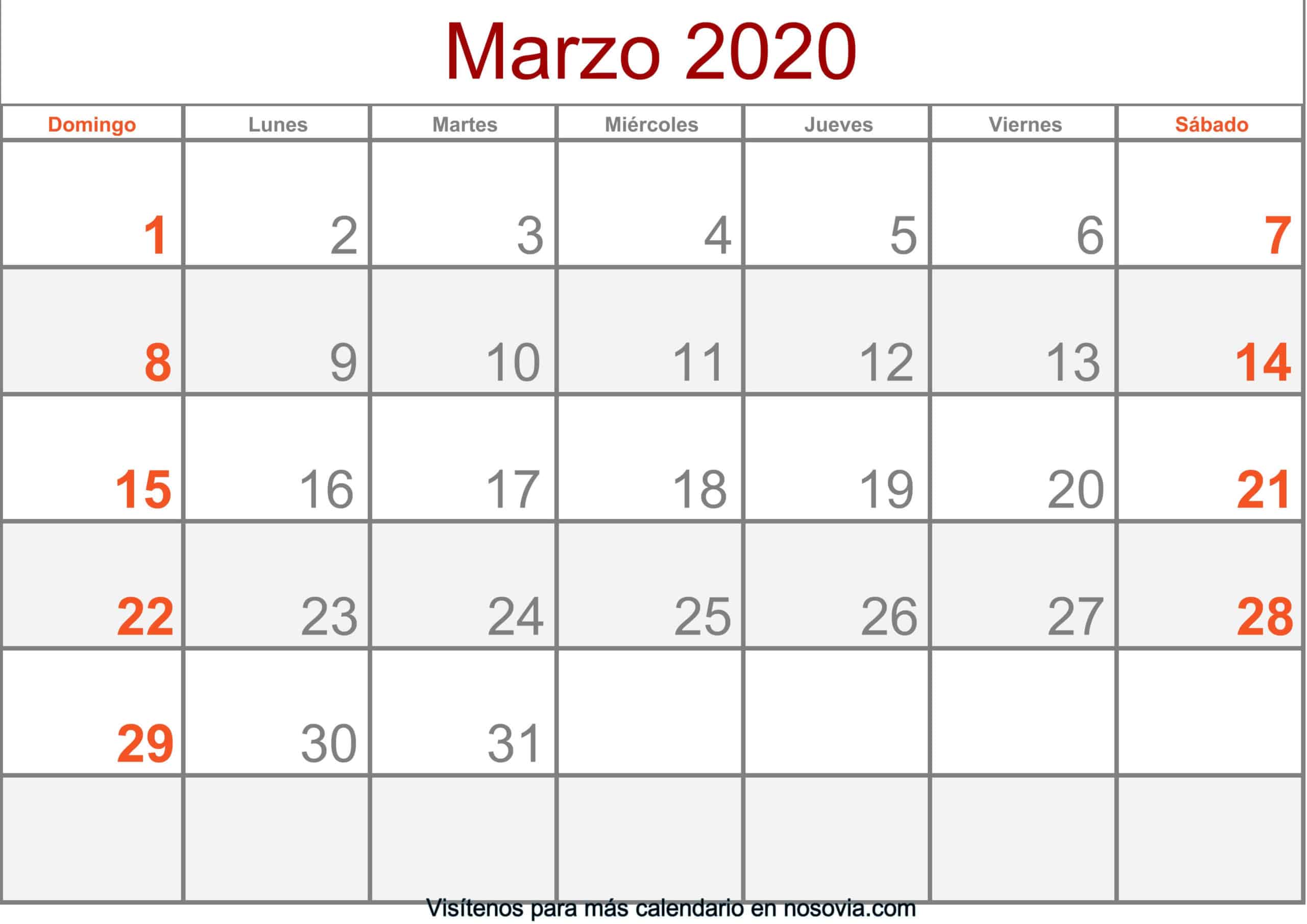 Calendario Marzo 2020 Con Festivos Imprimir