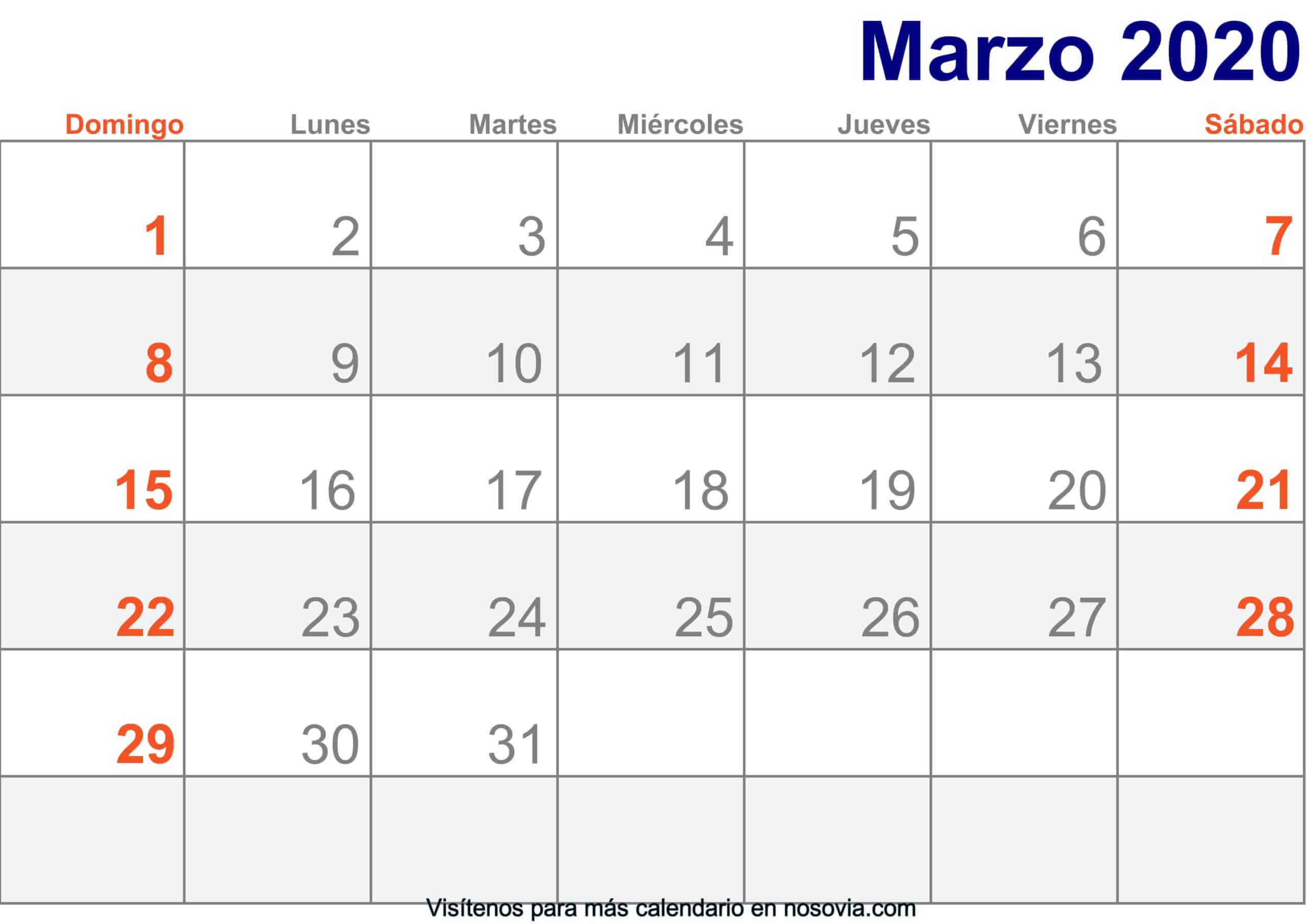 Calendario marzo 2020 Con Festivos Imprimir