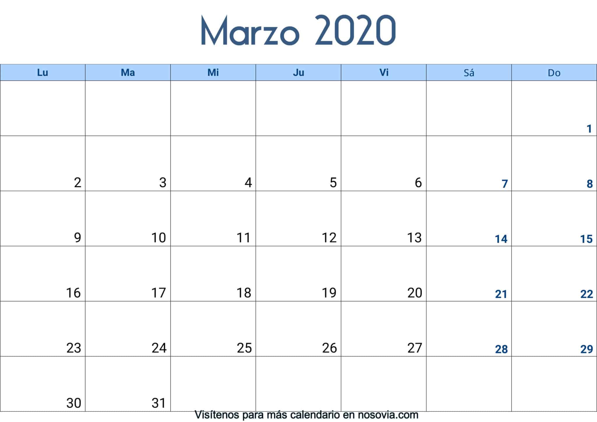 Calendario Marzo 2020: Imprime tu día a día Calendario Marzo 2020: Imprime tu día a día