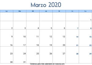 Calendario marzo 2020 Con Festivos Palabra