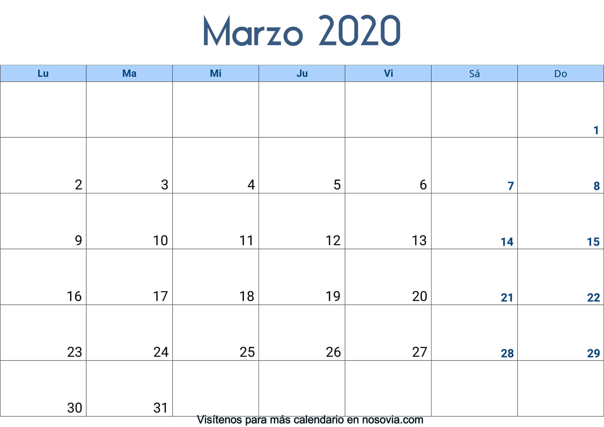 Calendario marzo 2020 Con Festivos Palabra