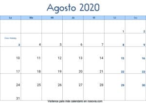 Calendario-agosto-2020-Con-Festivos-Palabra