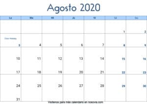 Calendario-agosto-2020-Con-Festivos-Palabra