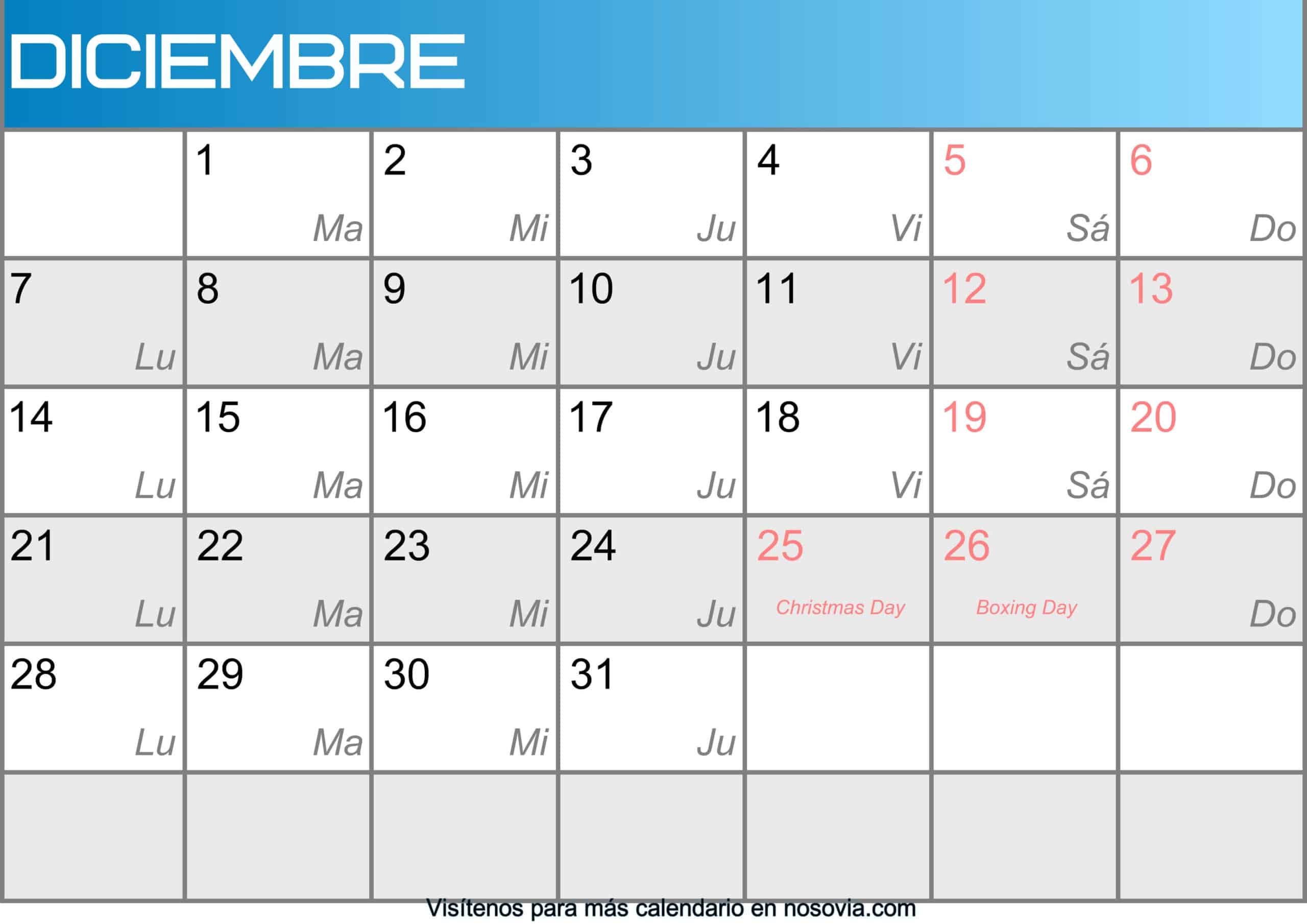 Calendario Diciembre 2020 Con Festivos Imprimible