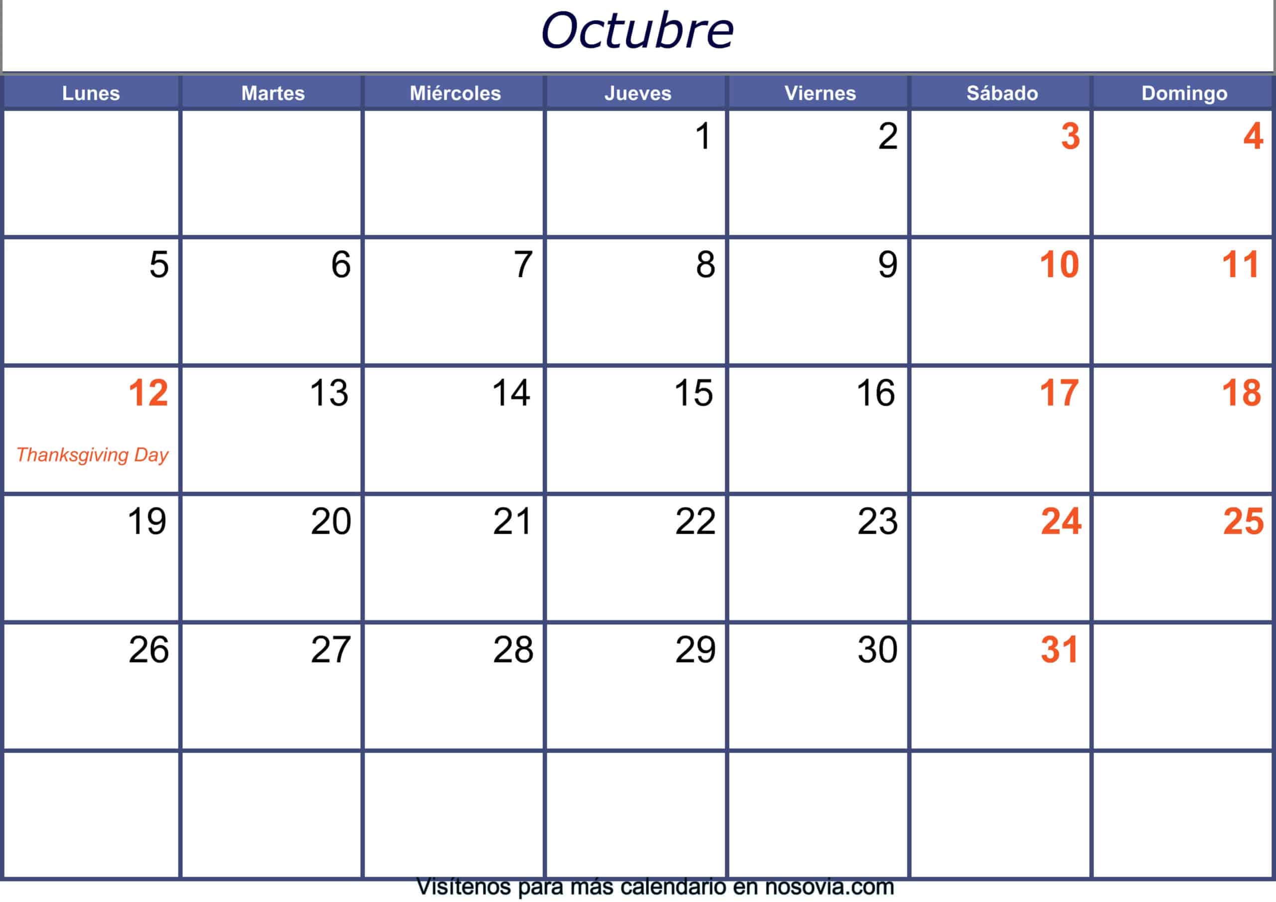 Calendario Octubre 2020 Imágenes Para Imprimir